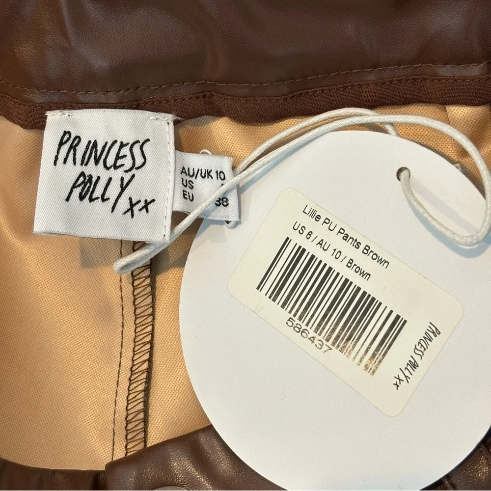 NWT Princess Polly Lillie Faux Leather High Waist Straight Leg Pants Brown Tan 6 - Picture 9 of 9